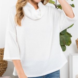 White Ribbed cowl neck top